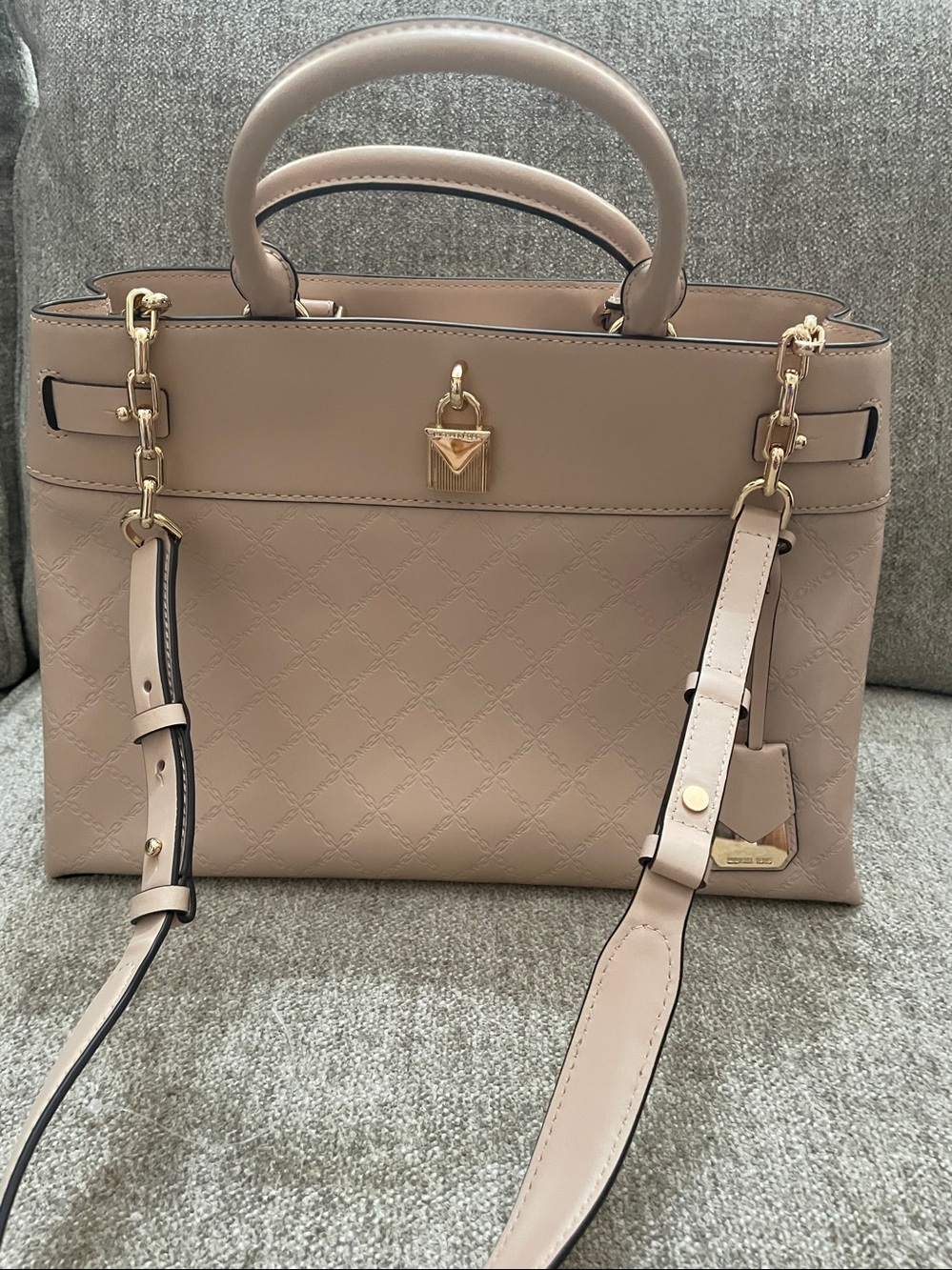 Michael Kors Blush Taupe Quilted Satchel with Gold Hardware